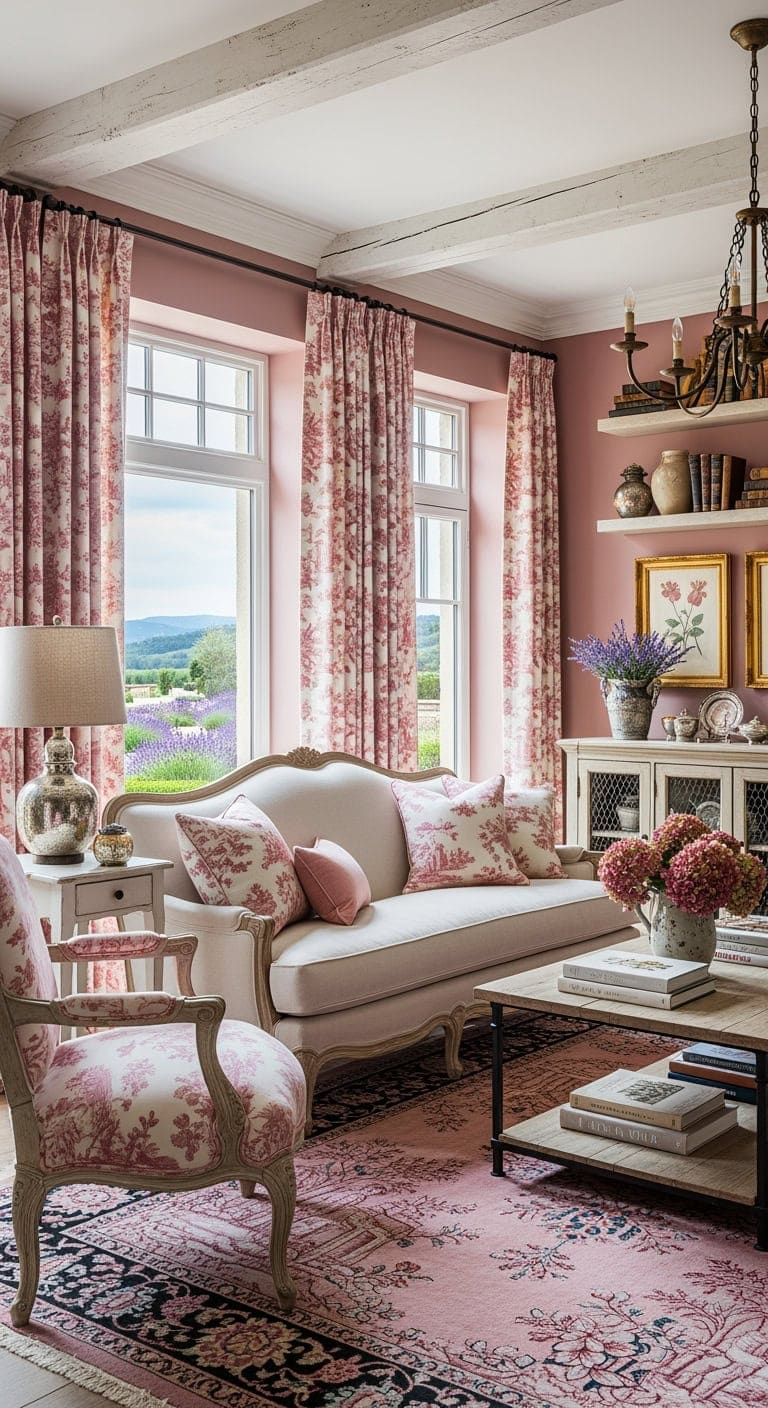 pink toile french cottage