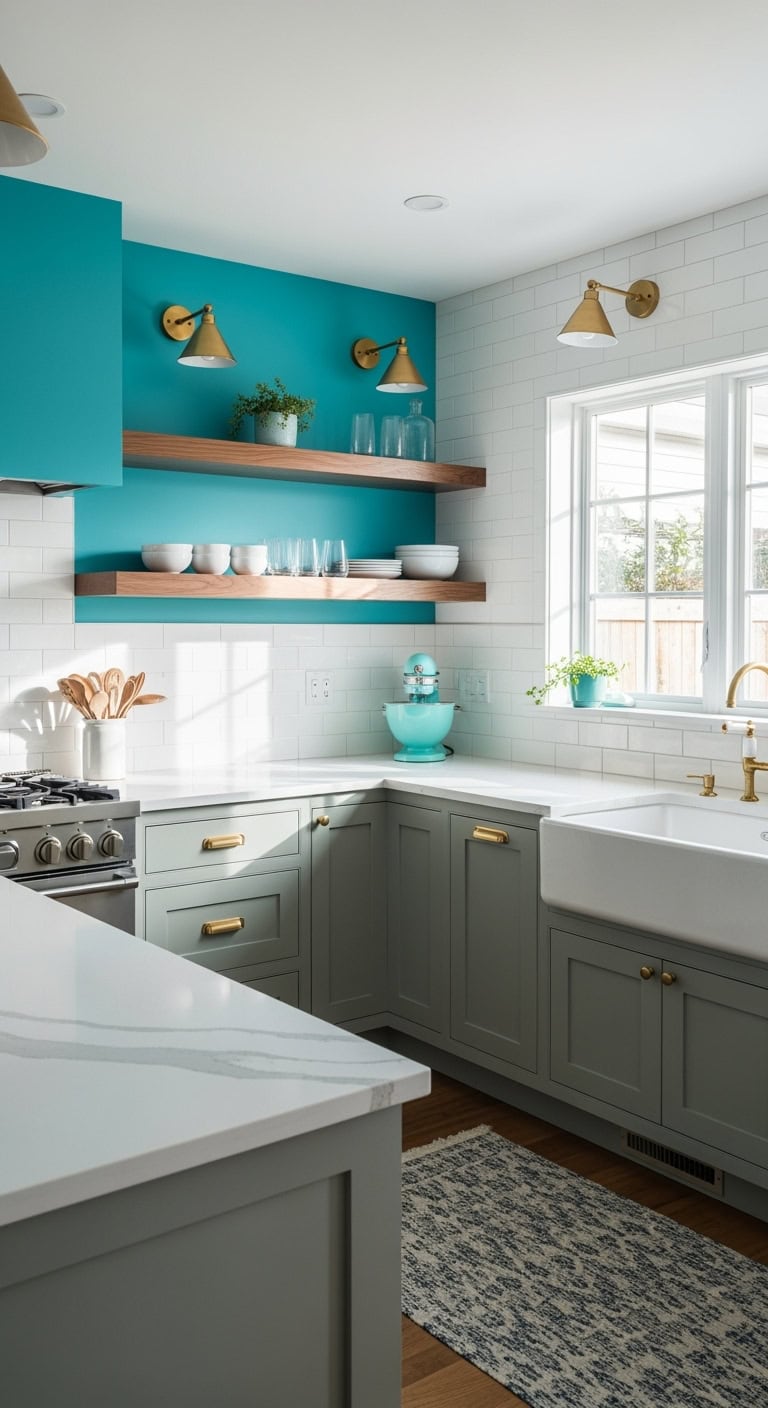 turquoise accent wall kitchen transformation