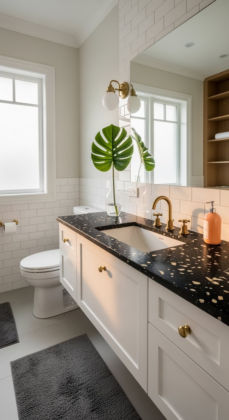 elegant speckled terrazzo bathroom design