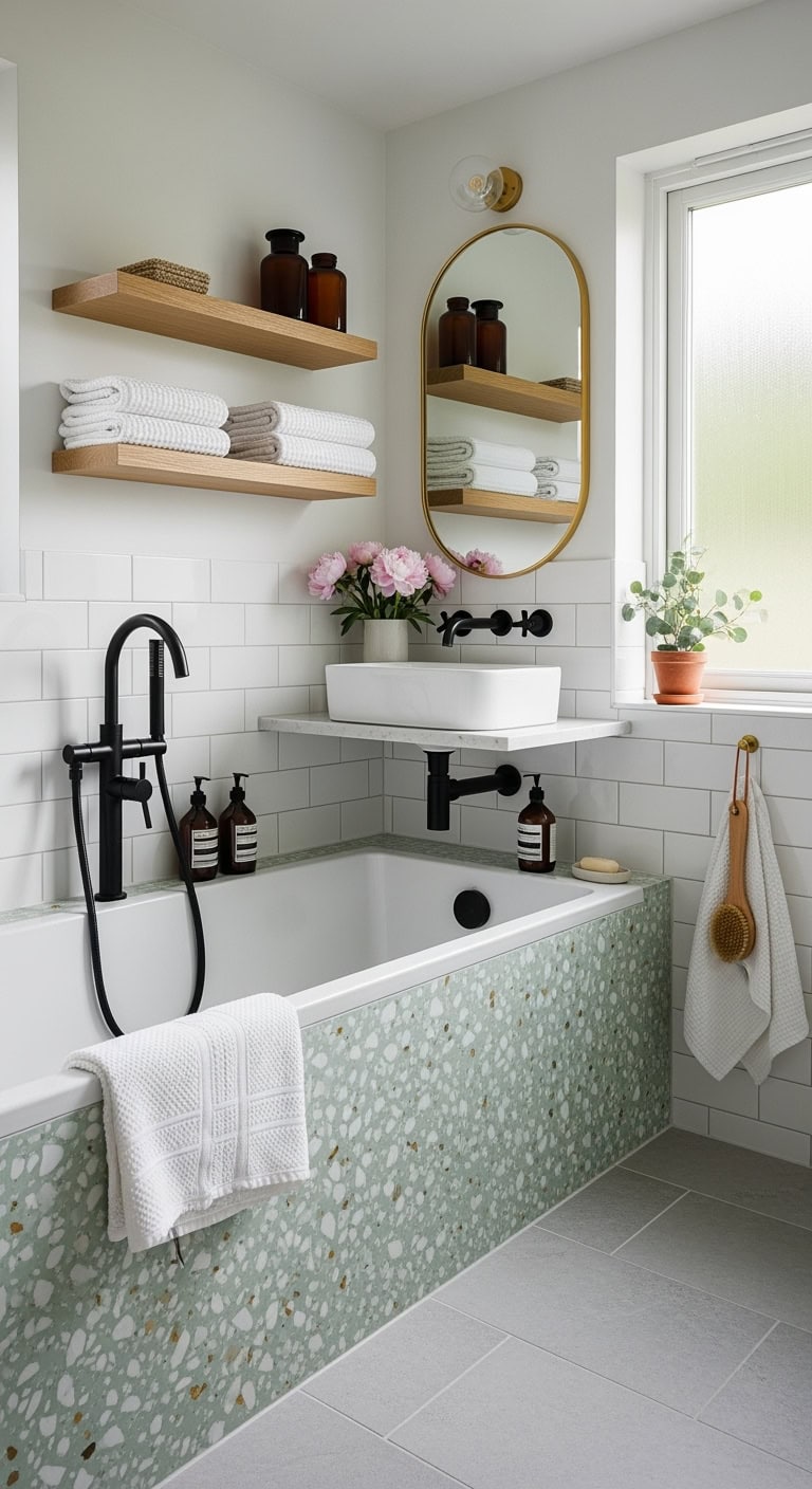 soft chic terrazzo bathtub surround