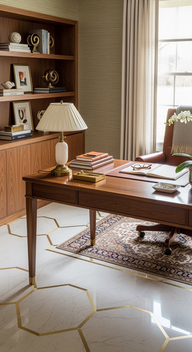 regal marble office sanctuary with gold