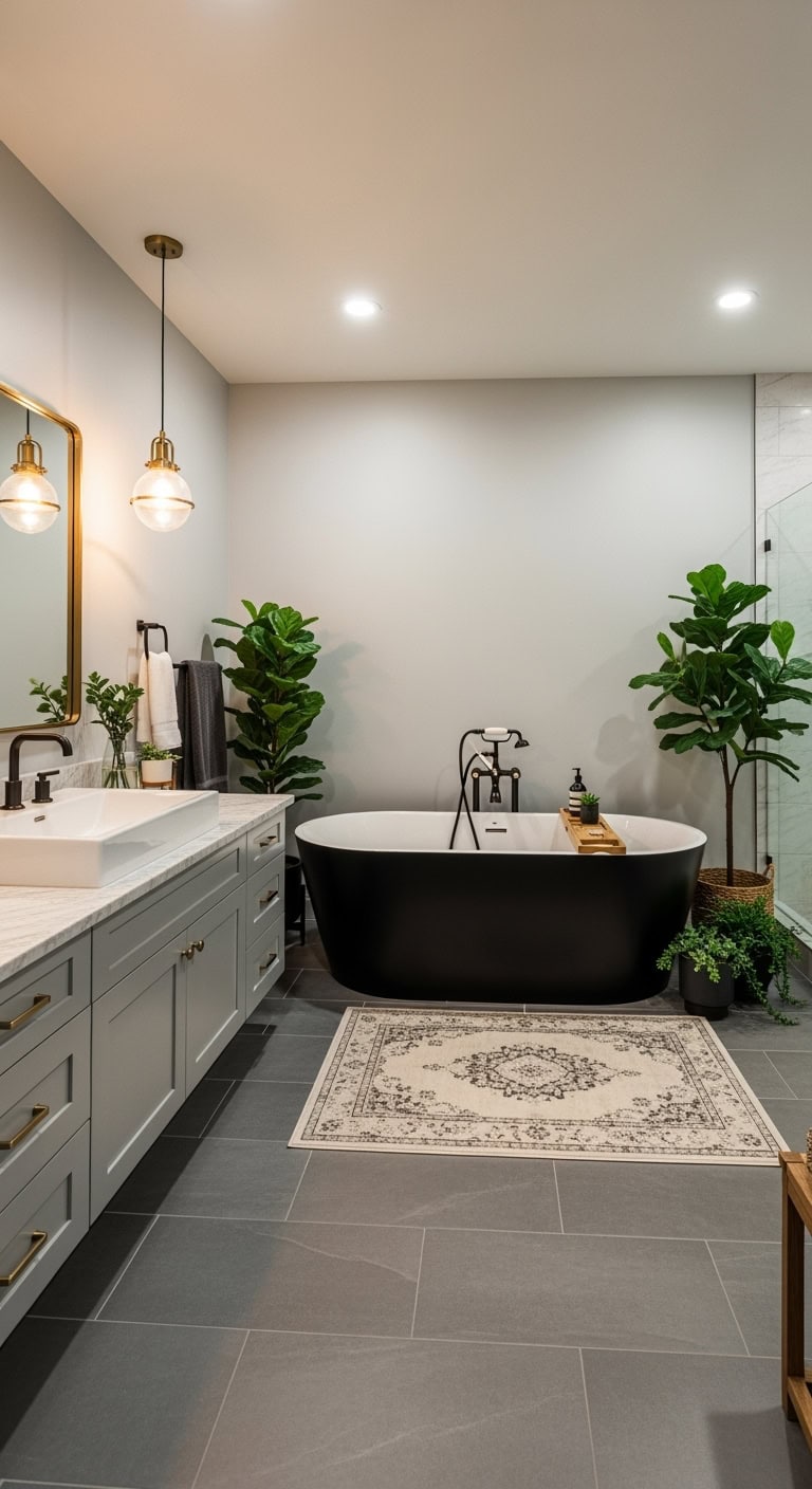 dramatic sophisticated bold moody bathroom centerpiece