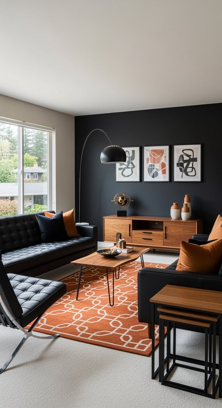 mid century leather walnut pairing