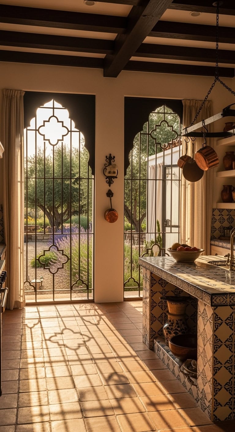 elegant moorish inspired kitchen window grilles