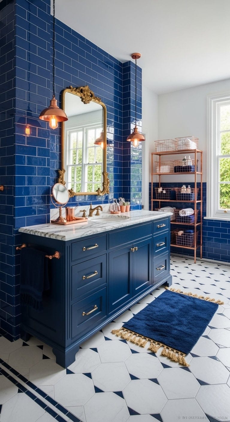 royal blue copper luxe bathroom