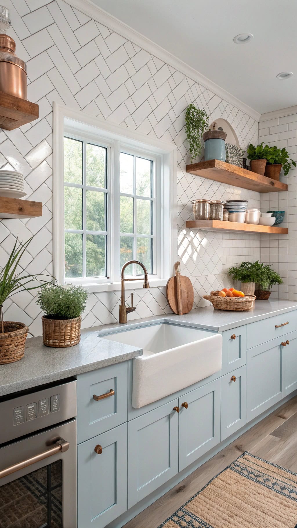 charming pale blue backsplash