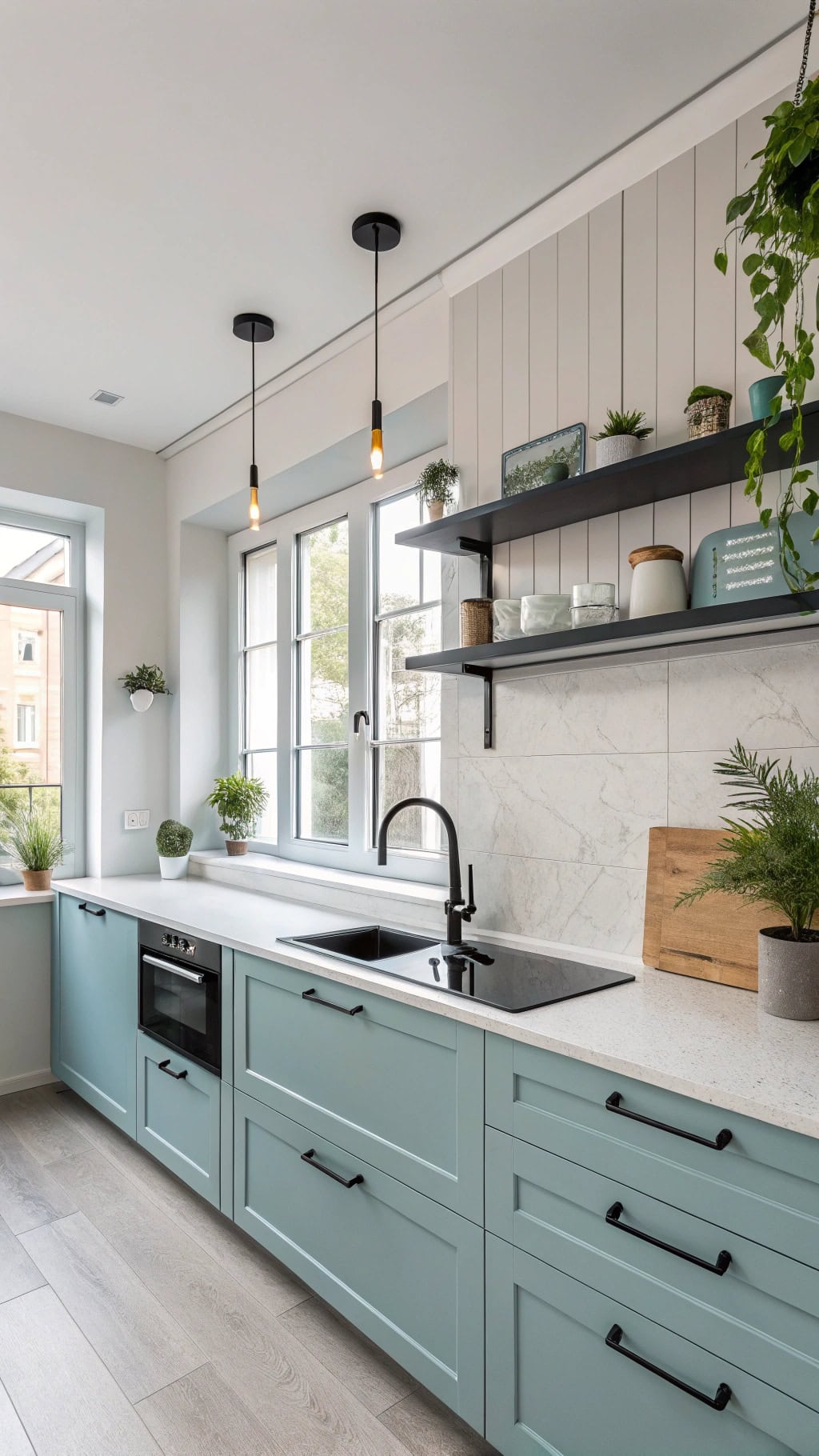 sleek powder blue cabinets