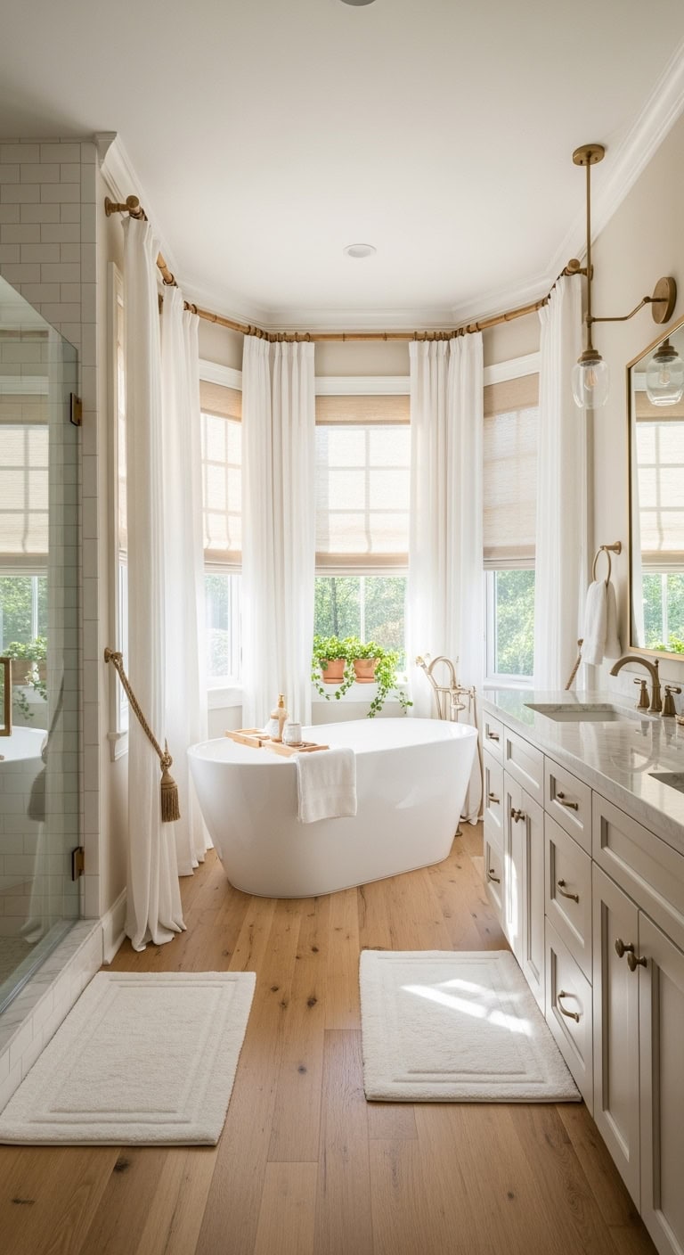 dreamy spa like layered linen window treatments