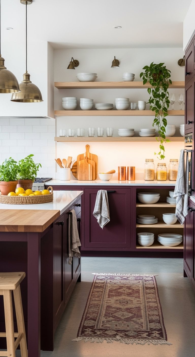 cozy scandinavian burgundy kitchen