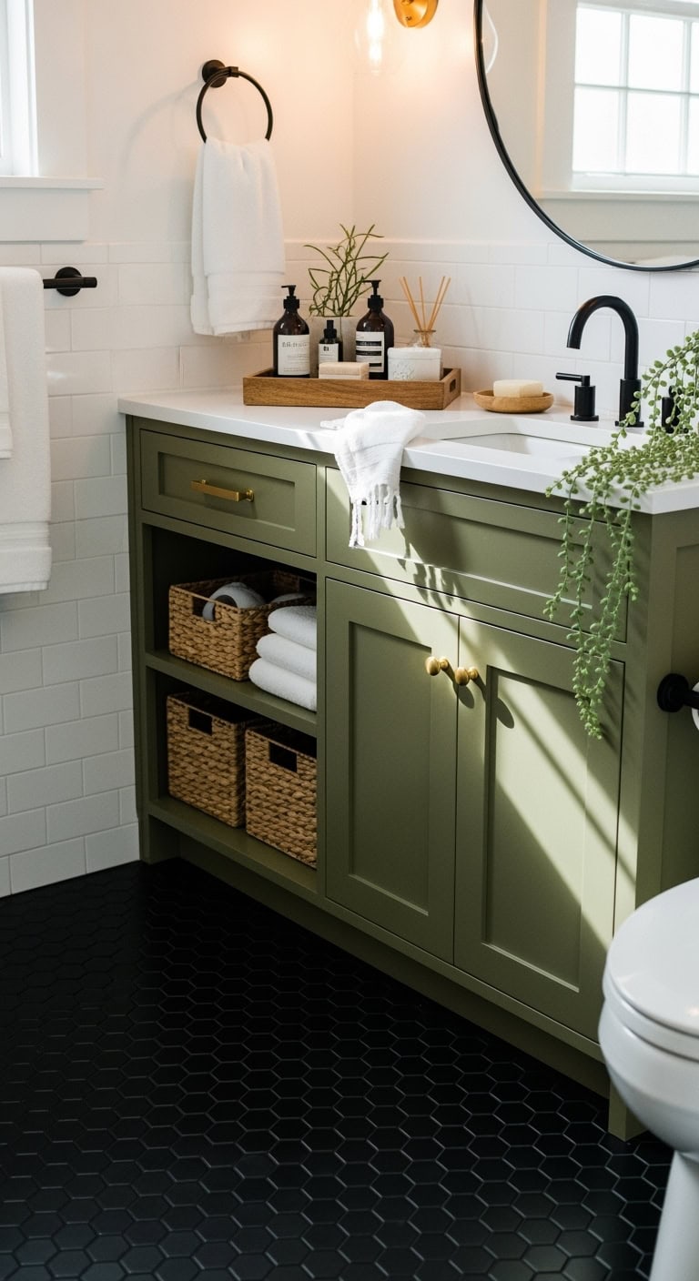 elegant olive painted vanity transformation