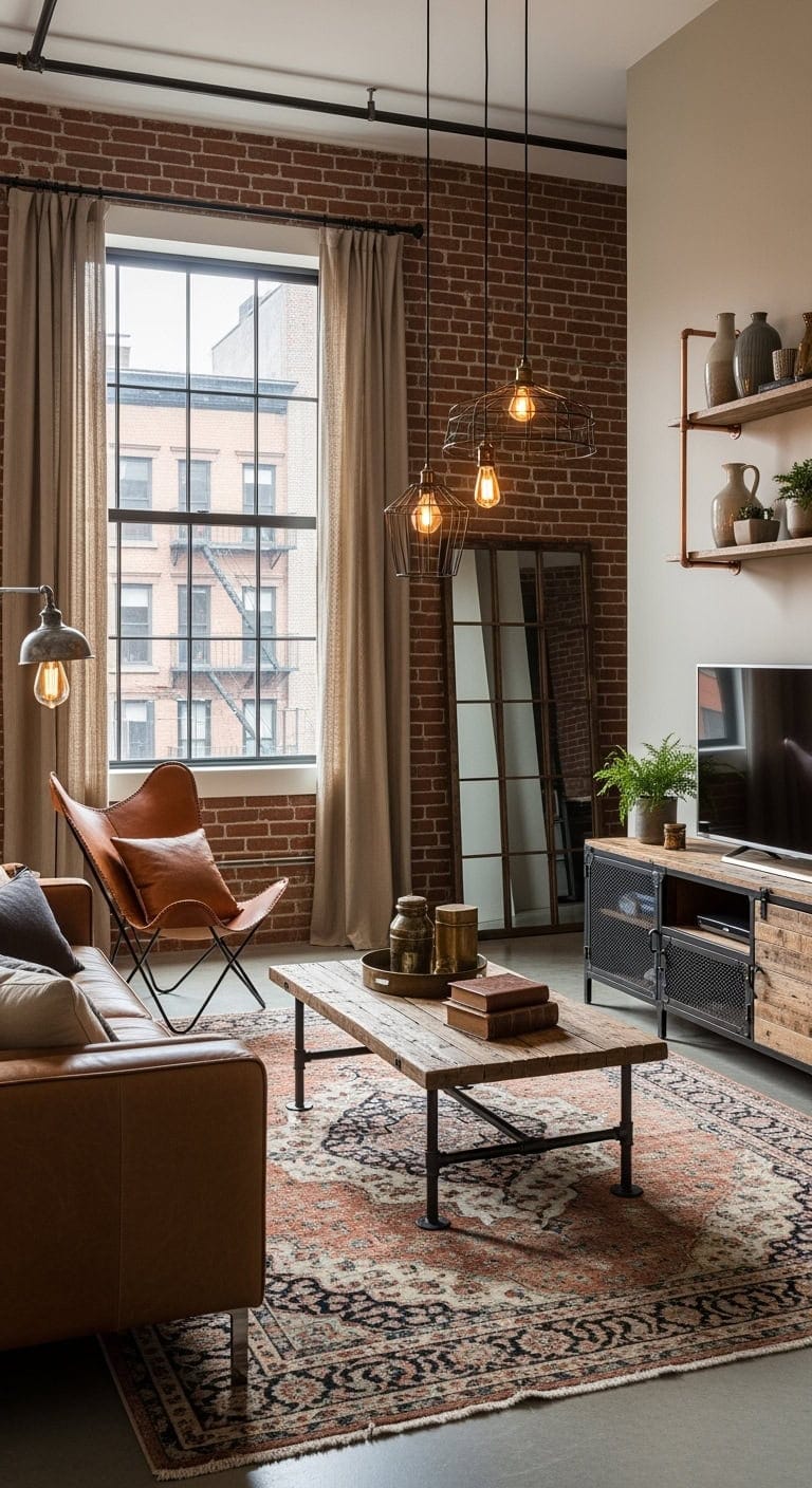 beige leather exposed brick