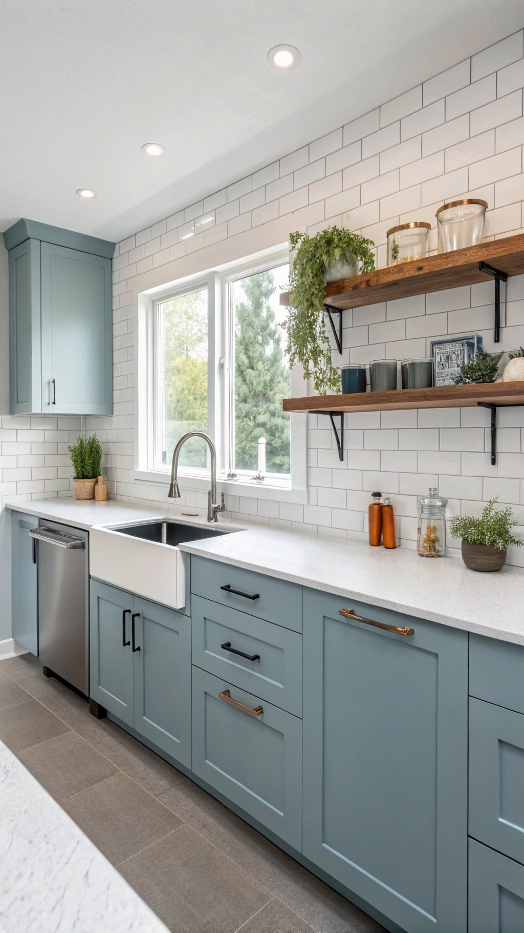 sleek minimalist blue cabinetry