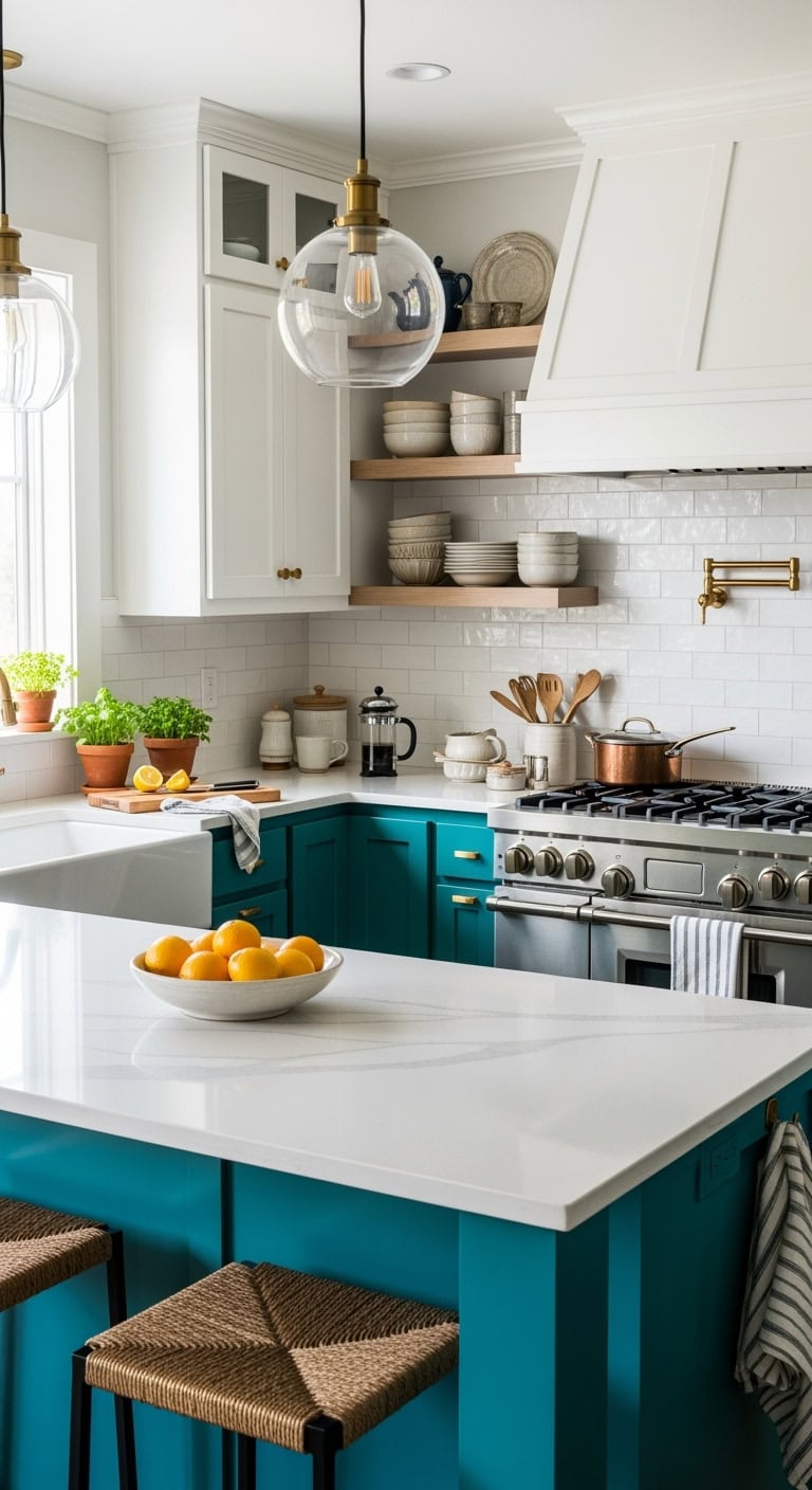 vibrant turquoise kitchen cabinet ideas