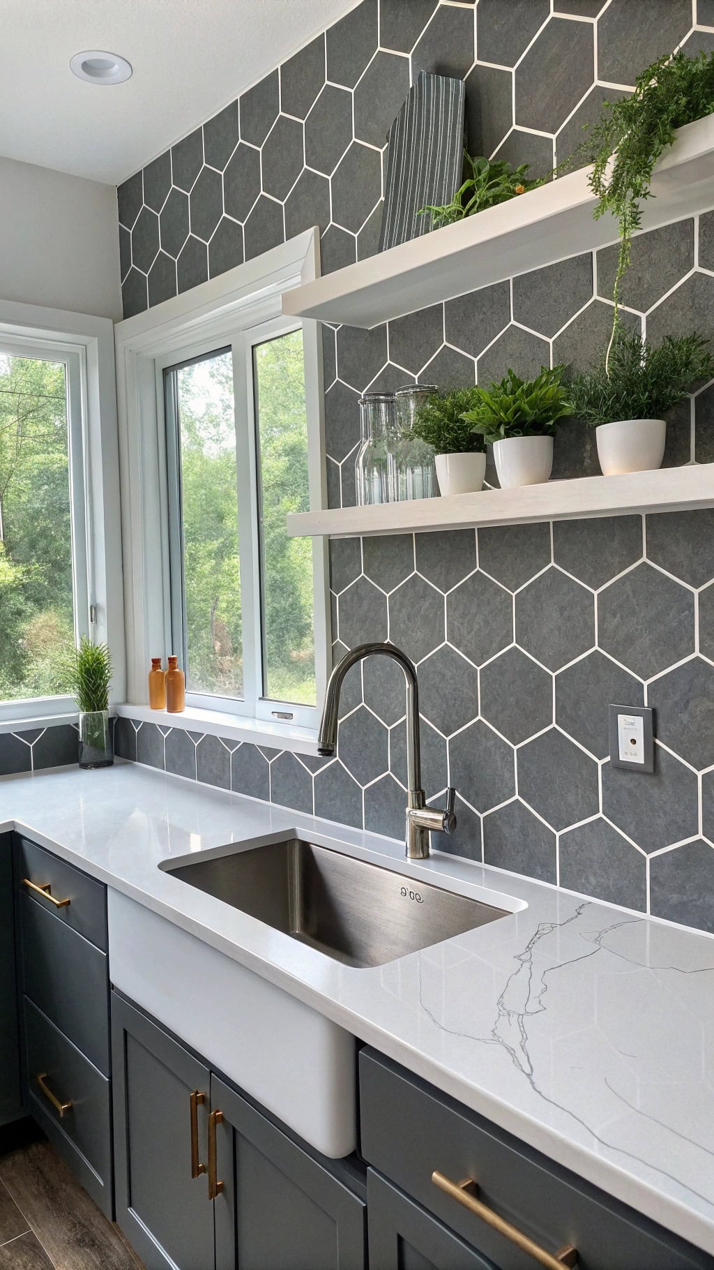 gray geometric tile designs