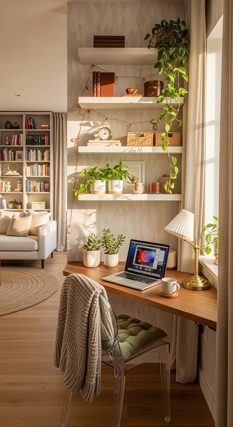 cozy floating desk retreat space