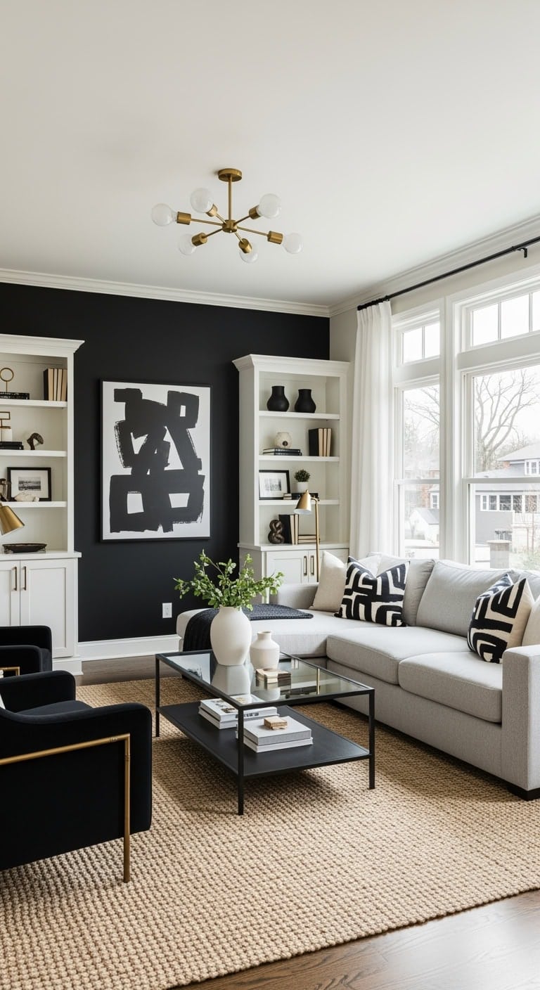 bold black wall white built ins