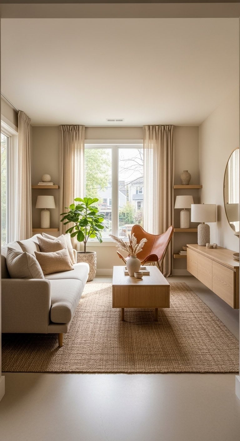 warm minimalist beige livingroom
