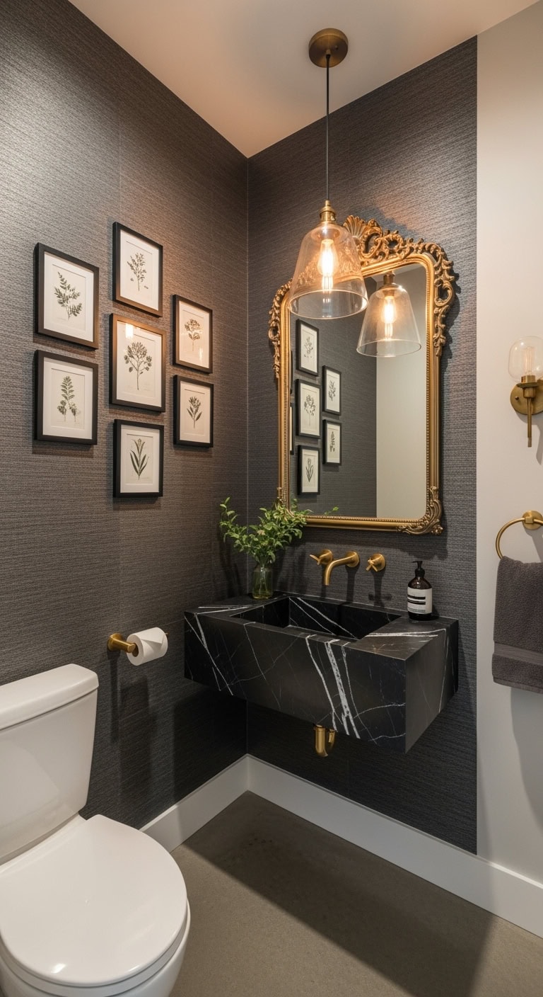 bold moody jewel box powder room