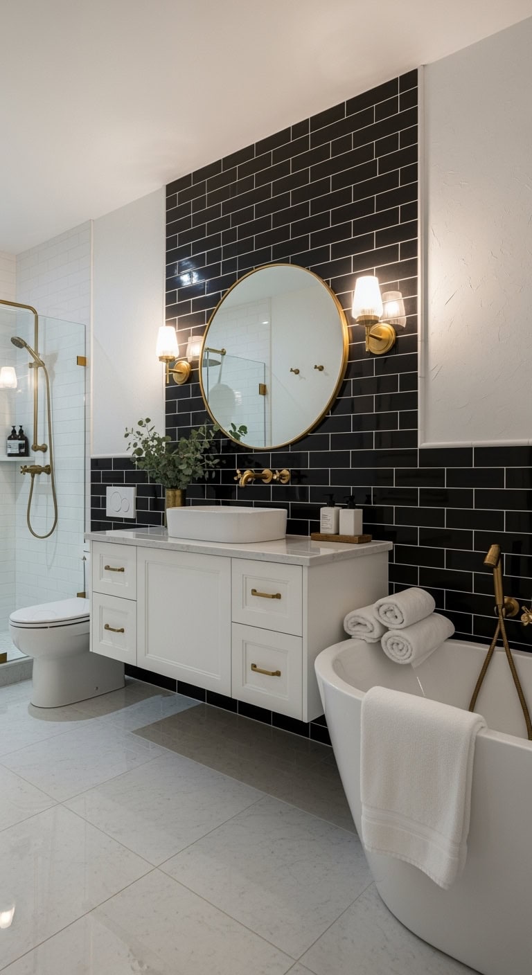 moody chic sophisticated bathroom transformation