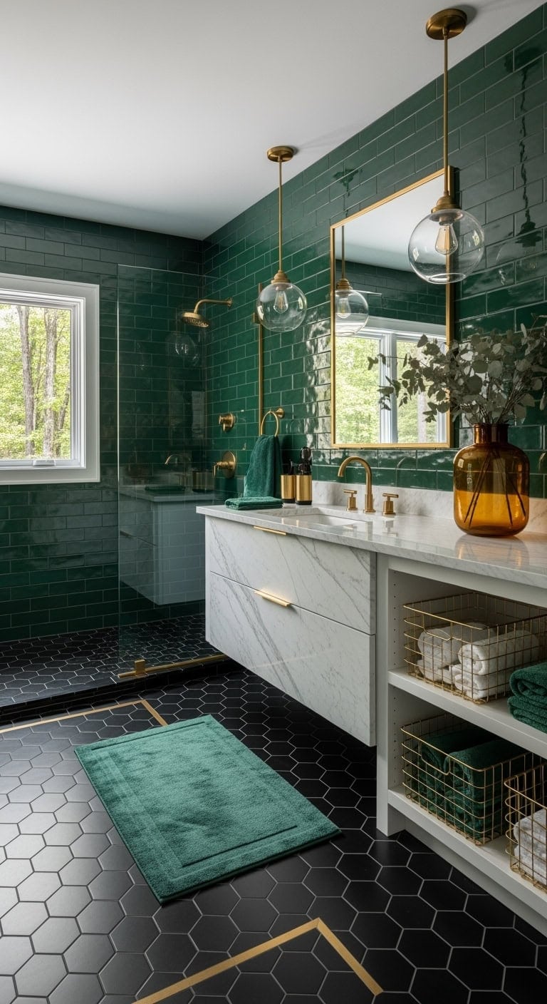 emerald and gold luxury bathroom