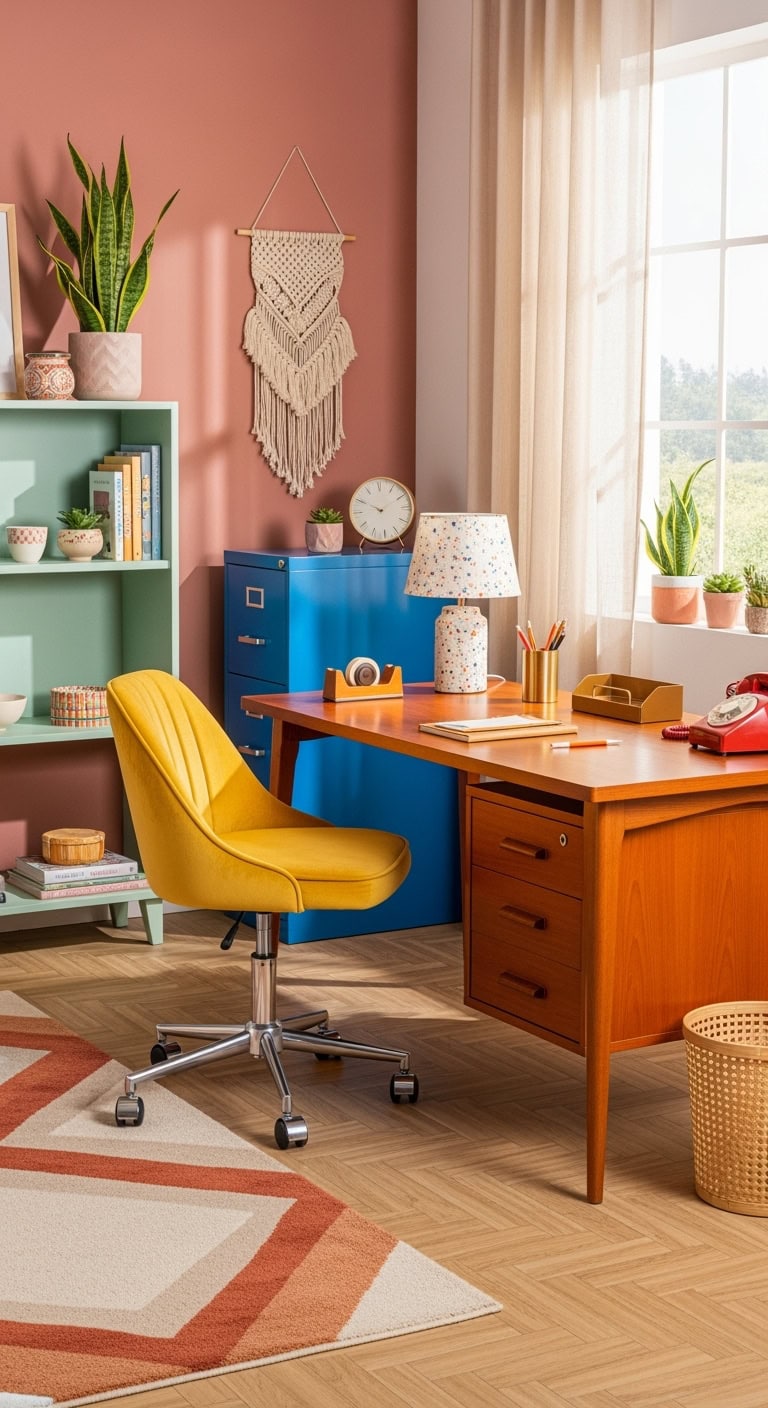 vibrant retro rainbow decor composition