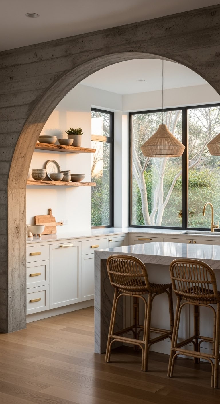 concrete arch frames open concept space