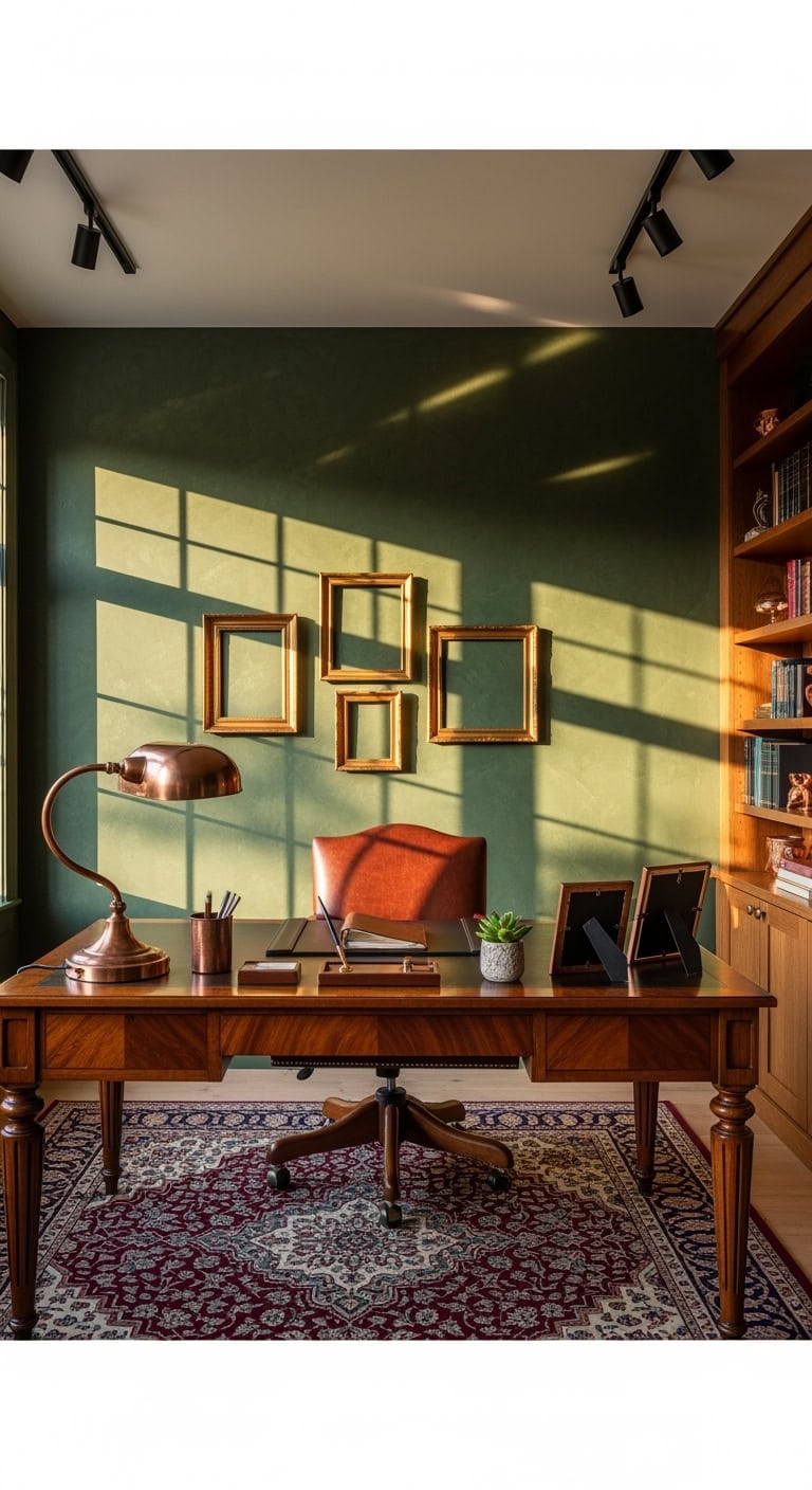 moody vintage copper workspace lighting