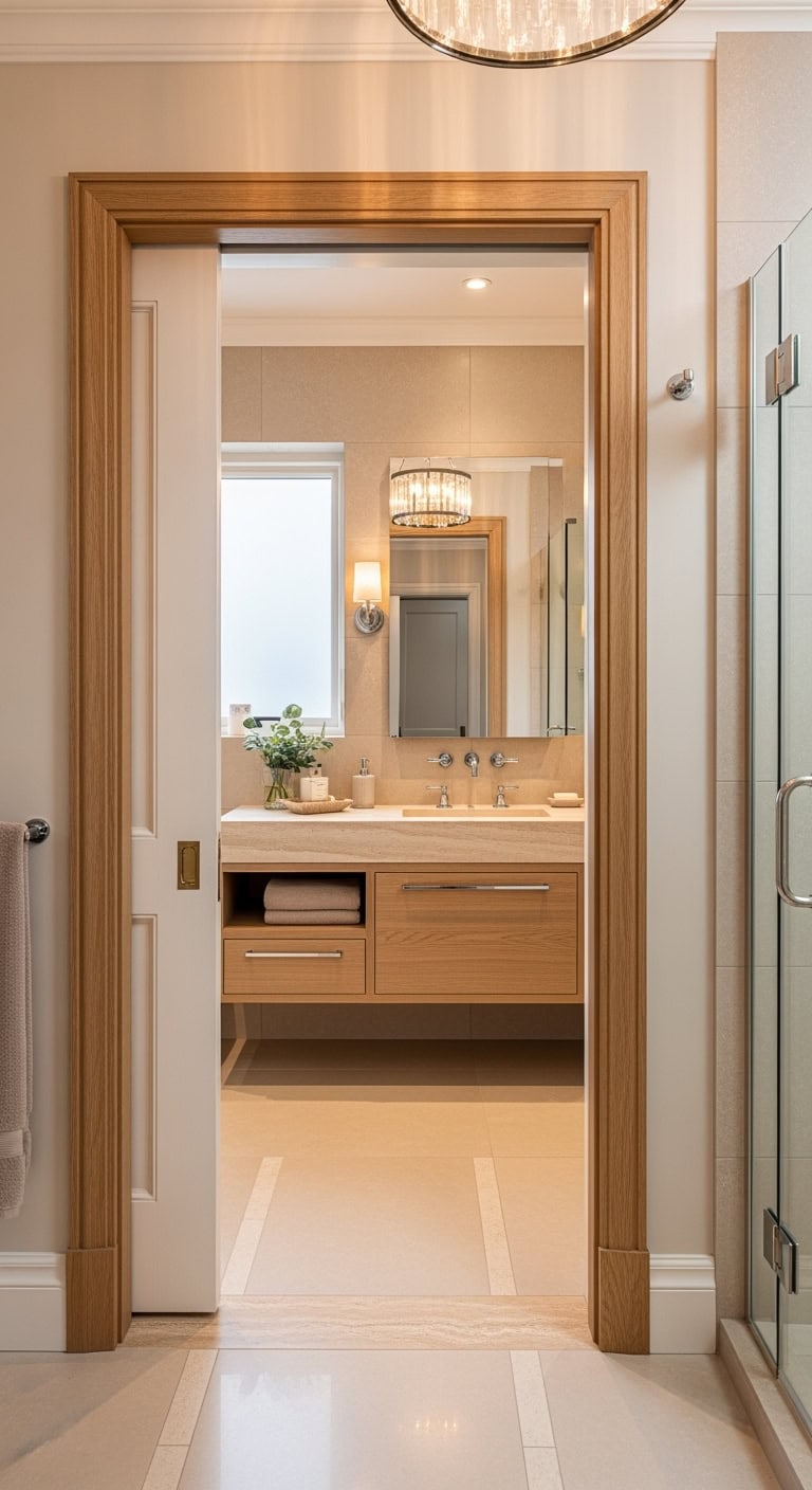 accessible stylish farmhouse inspired bathroom entrance