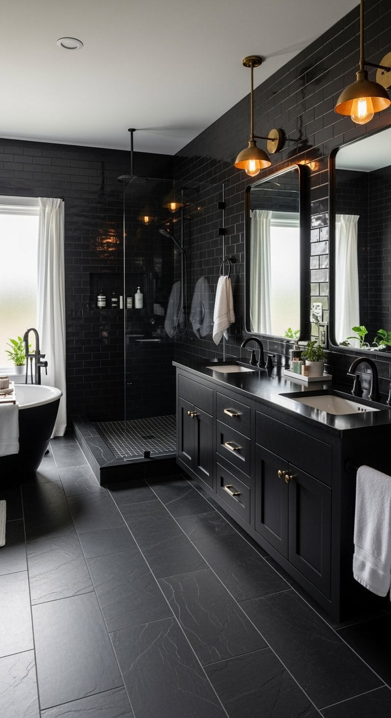 coordinated matte black bathroom accessories