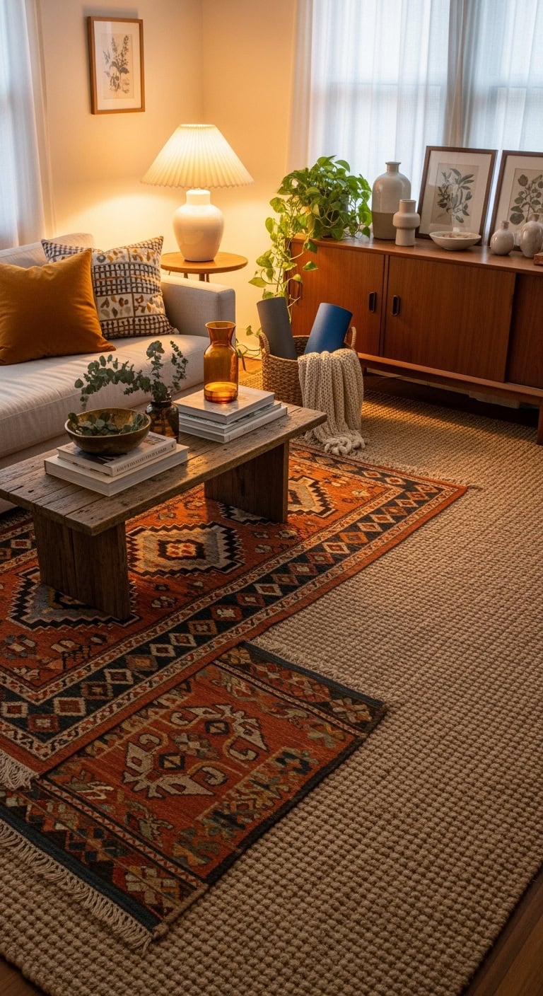 layered textured balanced intentional rug styling