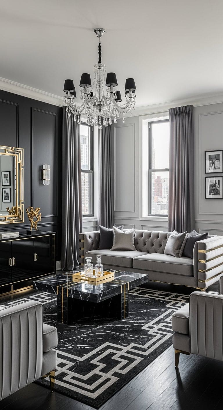 art deco black marble glamour