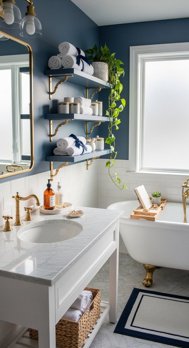 ornate bathroom floating shelves decor
