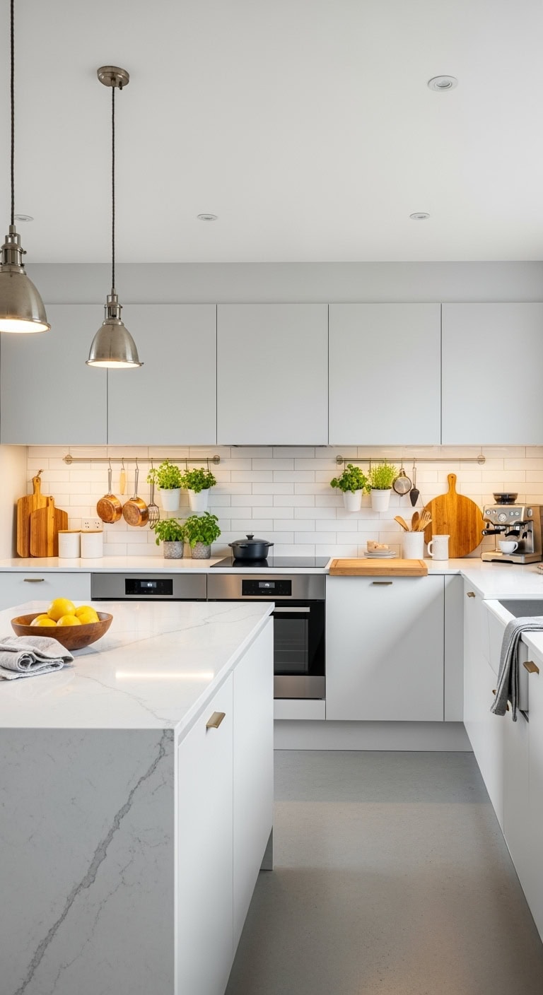 sleek modern all white kitchen