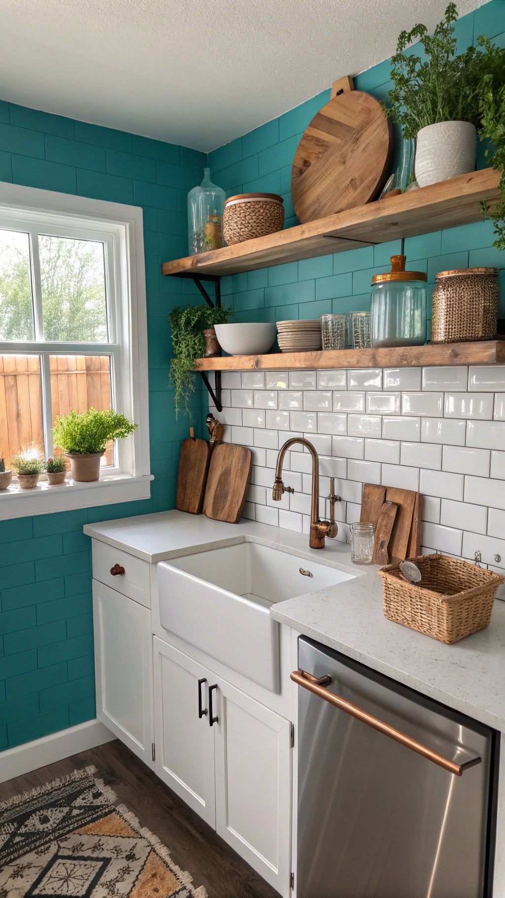 turquoise kitchen accent wall