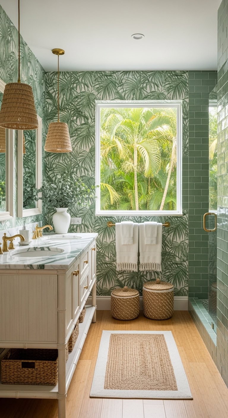 tropical spa inspired bamboo bathroom