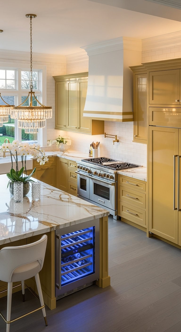 sophisticated luxury mustard kitchen