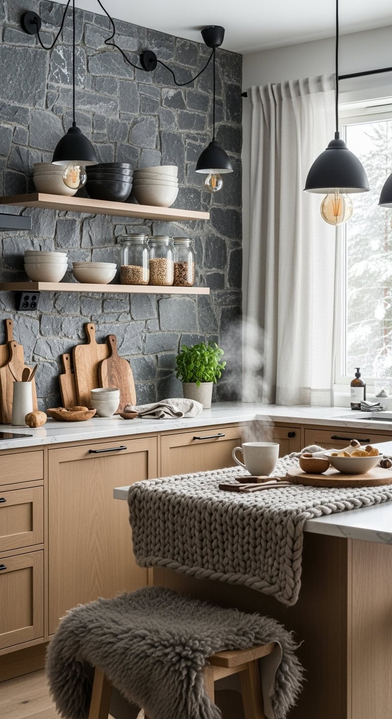 cozy and stone cold gorgeous scandinavian kitchen
