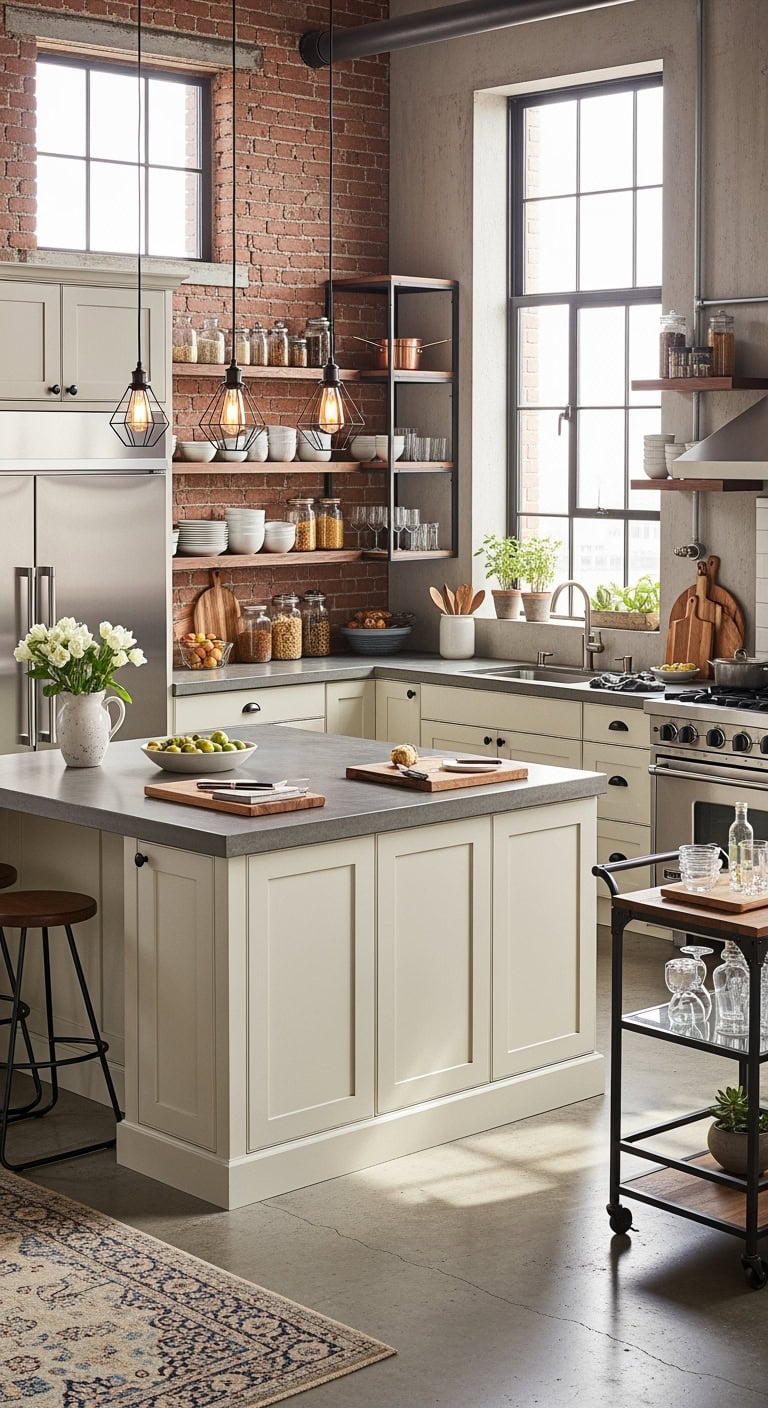 urban industrial cream cabinets