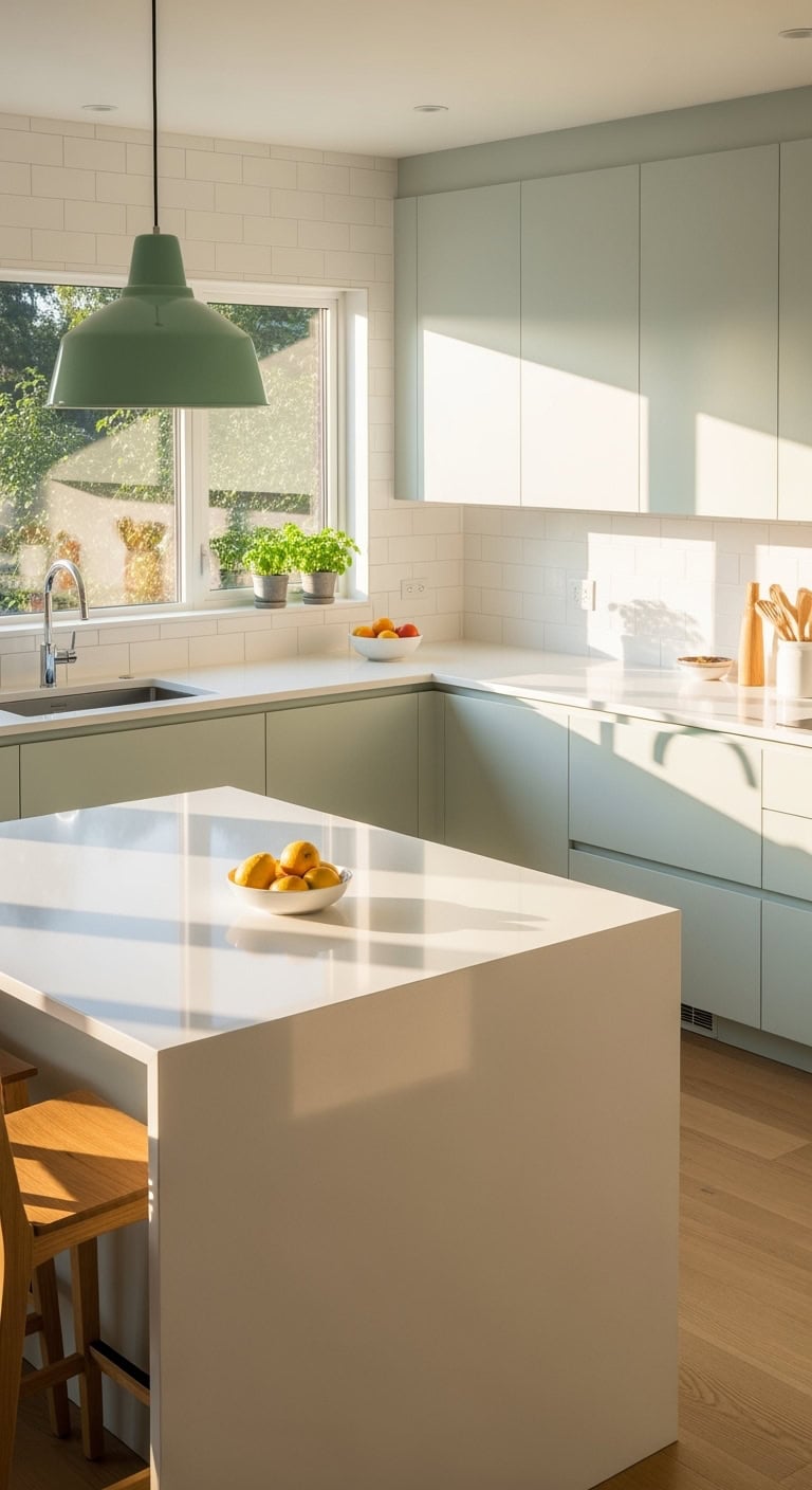 subtle mint minimalist kitchen