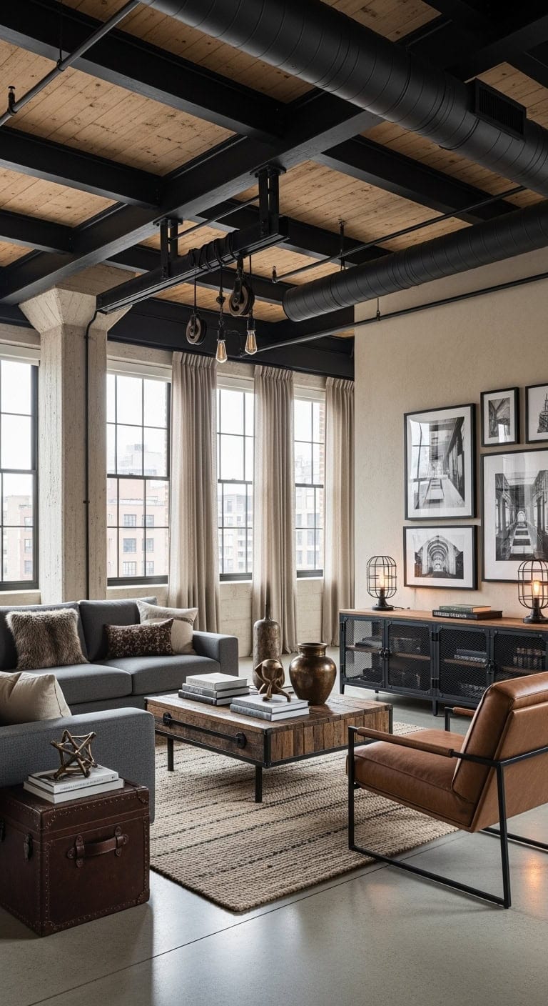 industrial luxe loft inspired living room