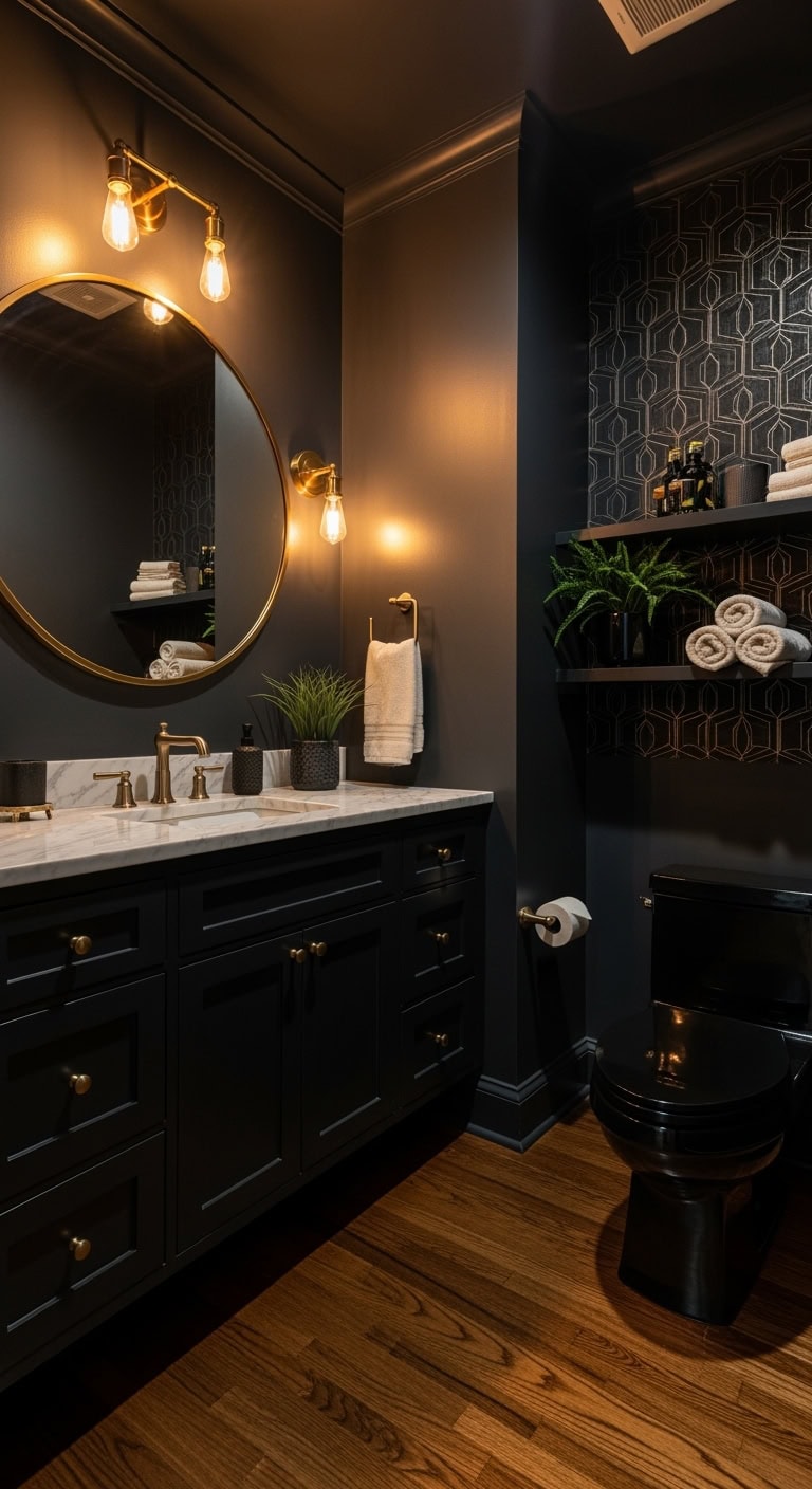 dramatic intimate moody versatile powder room