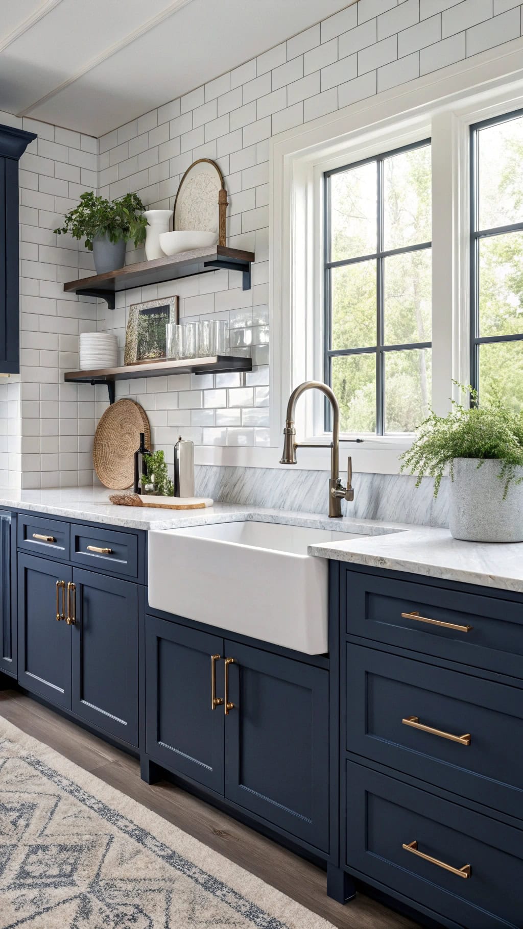 chic layered navy kitchen design