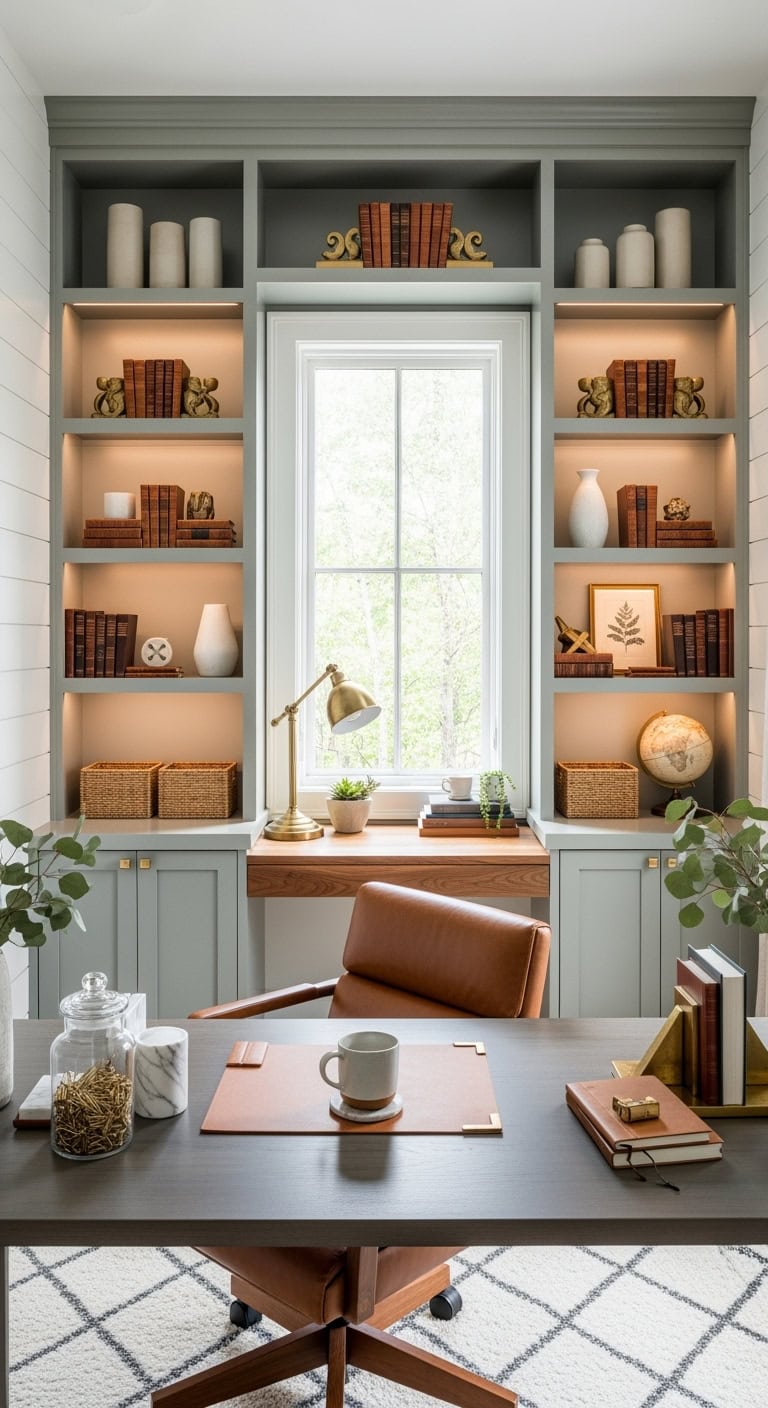 curated balanced warm professional shelving
