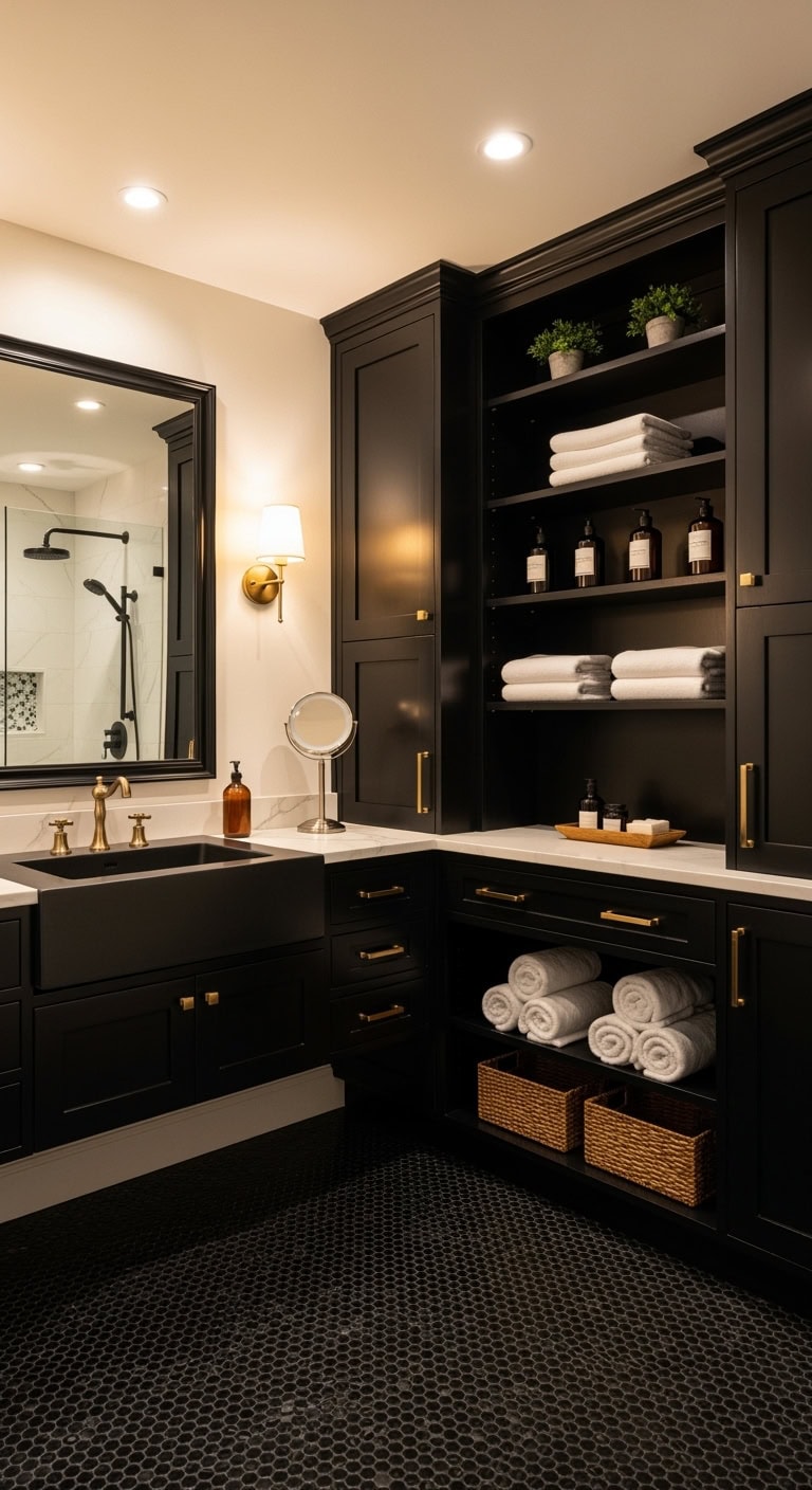 sophisticated mysterious functional luxurious bathroom storage