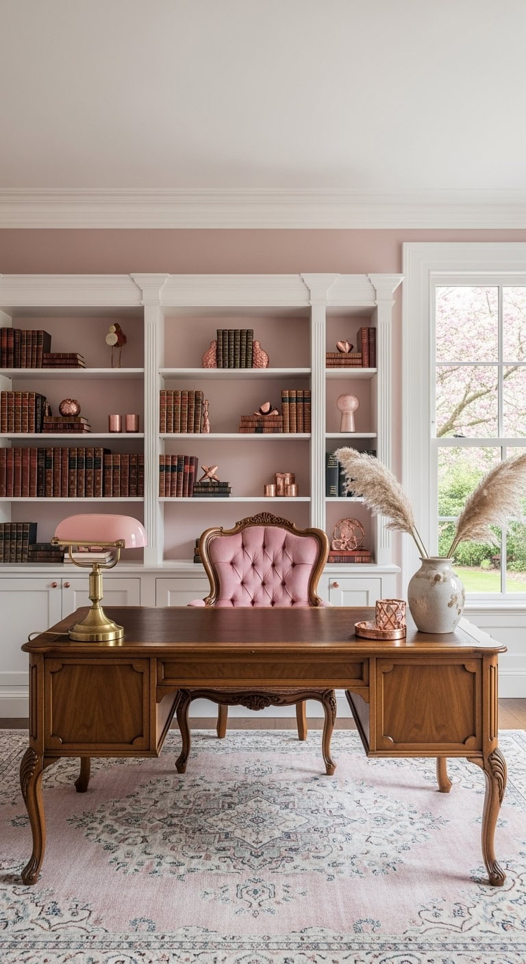 dusty rose traditional home office