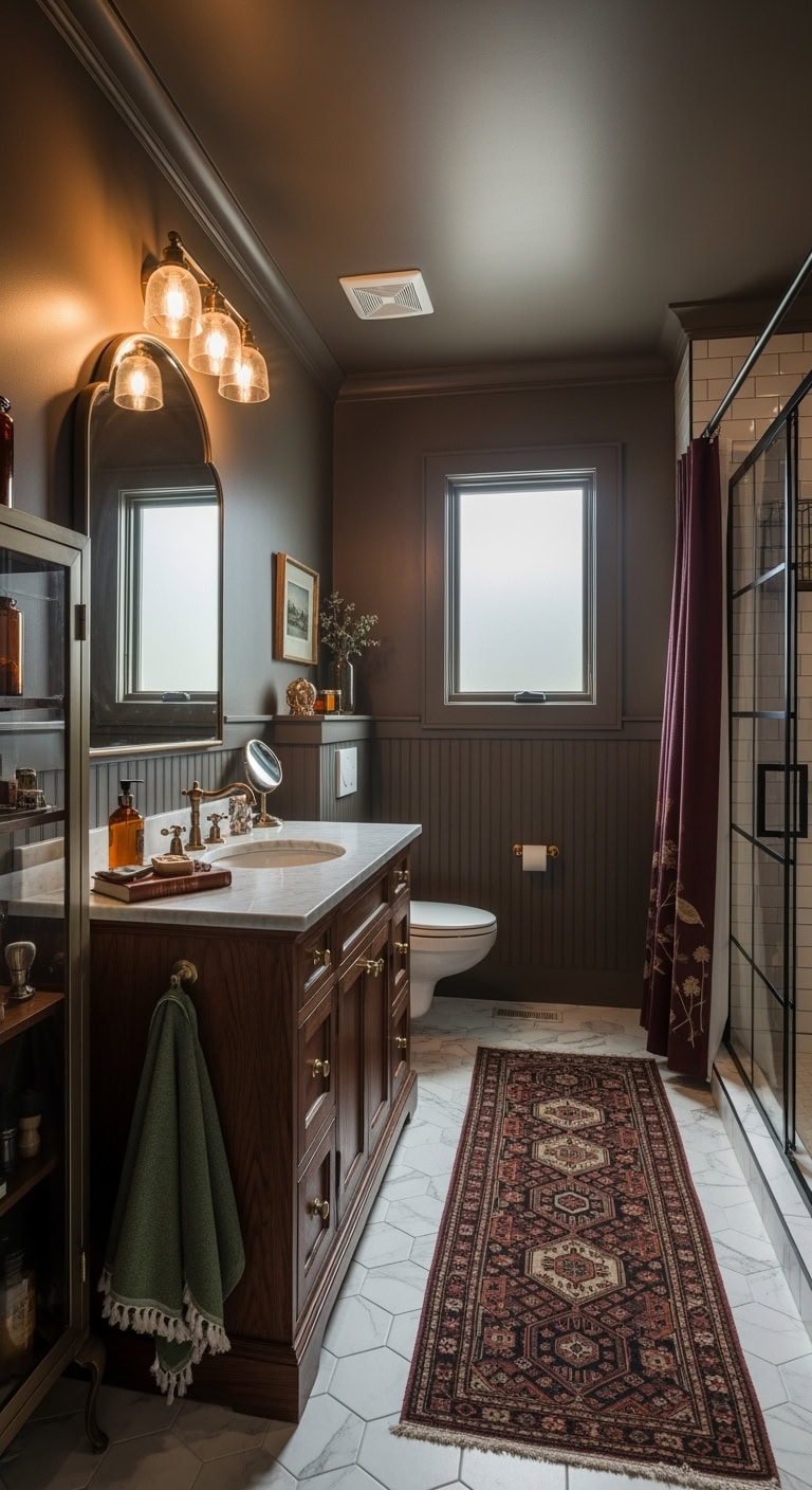dark walnut library bathroom elegance