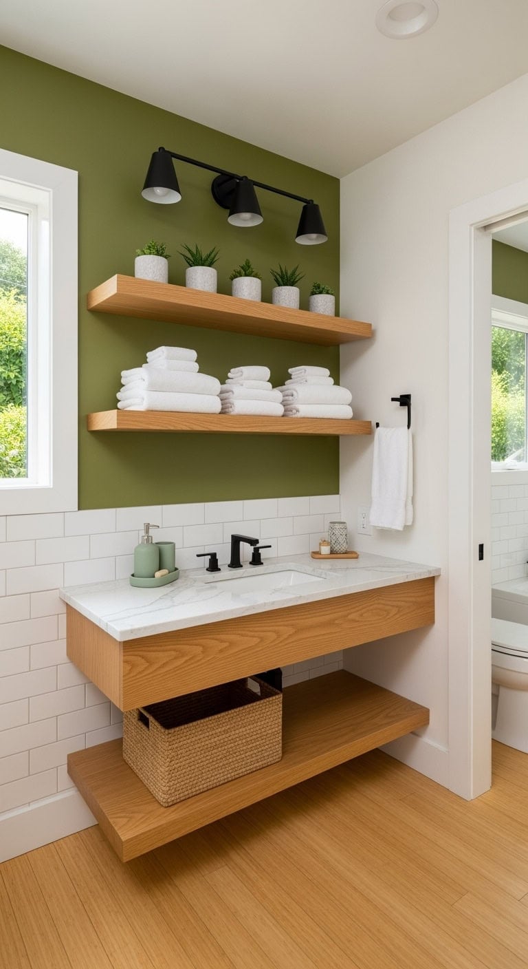 earthy olive bathroom retreat