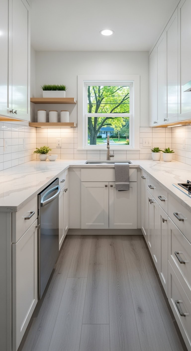 minimalist floor to ceiling white cabinetry