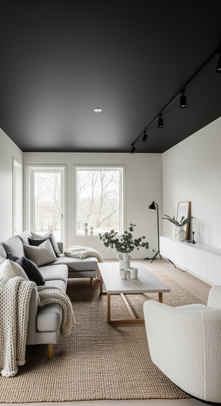 charcoal ceiling scandinavian livingroom