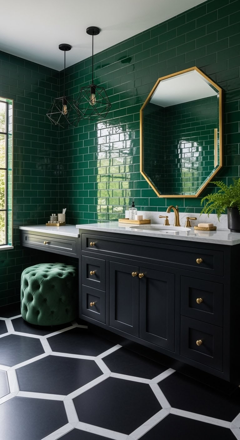 emerald tiles black geometry